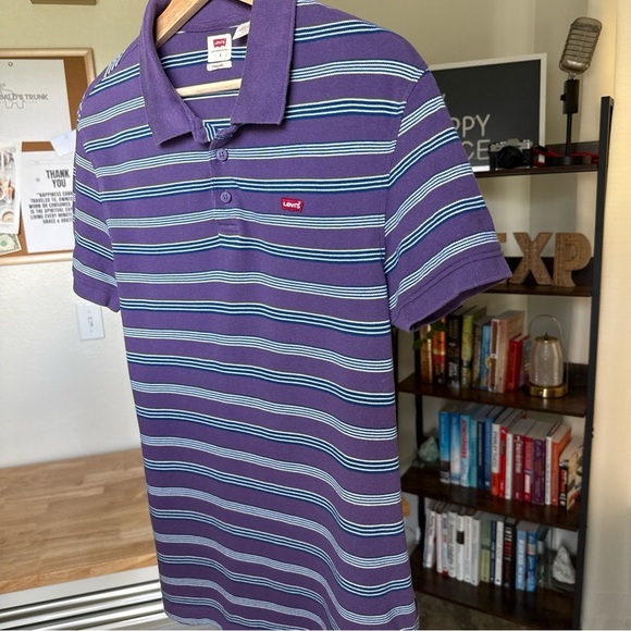 Levi's Men's Short Sleeve 100% Cotton Polo Purple Stripe Size S - Picture 3 of 8
